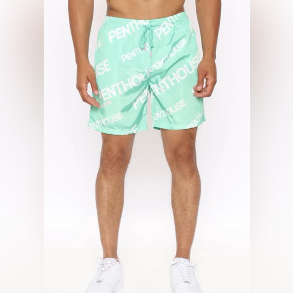 Fashion Nova Men- Green Penthouse Swim Shorts